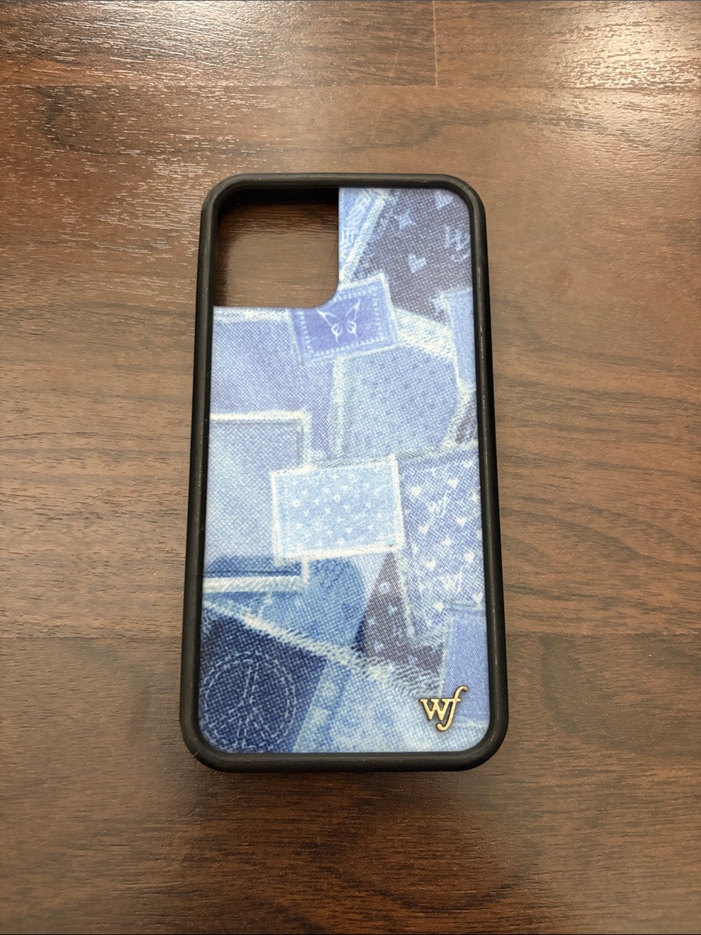 IPHONE 12 Wildflowers Blue Patchwork Phone Case with Gold Accent